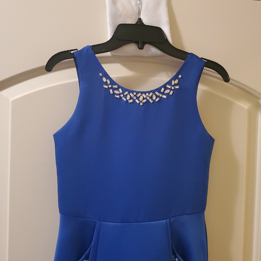 Rare Editions Bright Blue Satin Party Dress Brand New